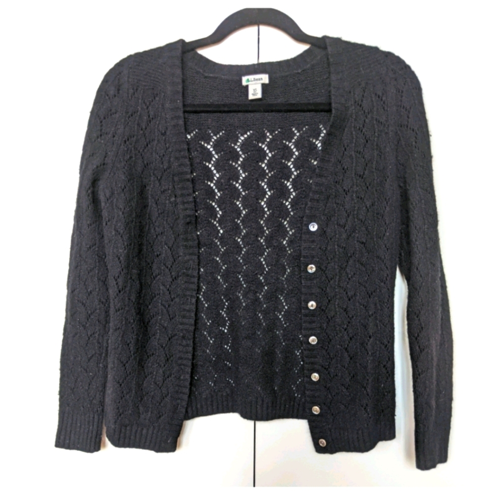 LL Bean Dark Gray Lace Button Cardigan Long Sleeve